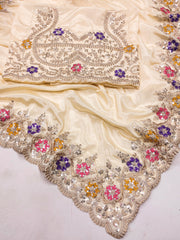 Presenting Embroidery Work White Color Saree