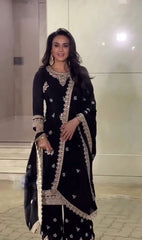 Embellished Embroidery Work Black Color Sharara Suit