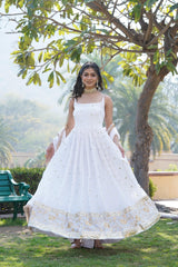 Outstanding Sequins Embroidery White Color Gown