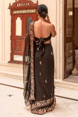 Delightful Black Color Embroidery Work Saree