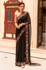 Delightful Black Color Embroidery Work Saree