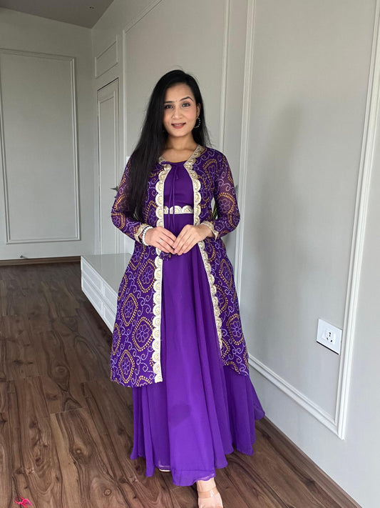 Admiring Heavy Embroidery Work Purple Color Gown