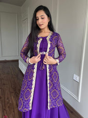 Admiring Heavy Embroidery Work Purple Color Gown