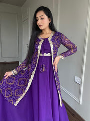 Admiring Heavy Embroidery Work Purple Color Gown