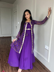 Admiring Heavy Embroidery Work Purple Color Gown