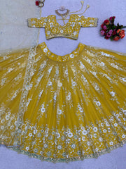 Fashionable Thread With Sequence Work Yellow Color Lehenga Choli