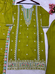 Presenting Embroidery Sequence Work Perrot Color Anarkali Suit