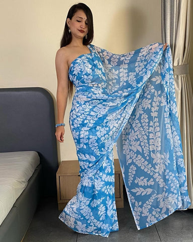 Beautiful Multi Color Flower Design Ready To Wear Saree