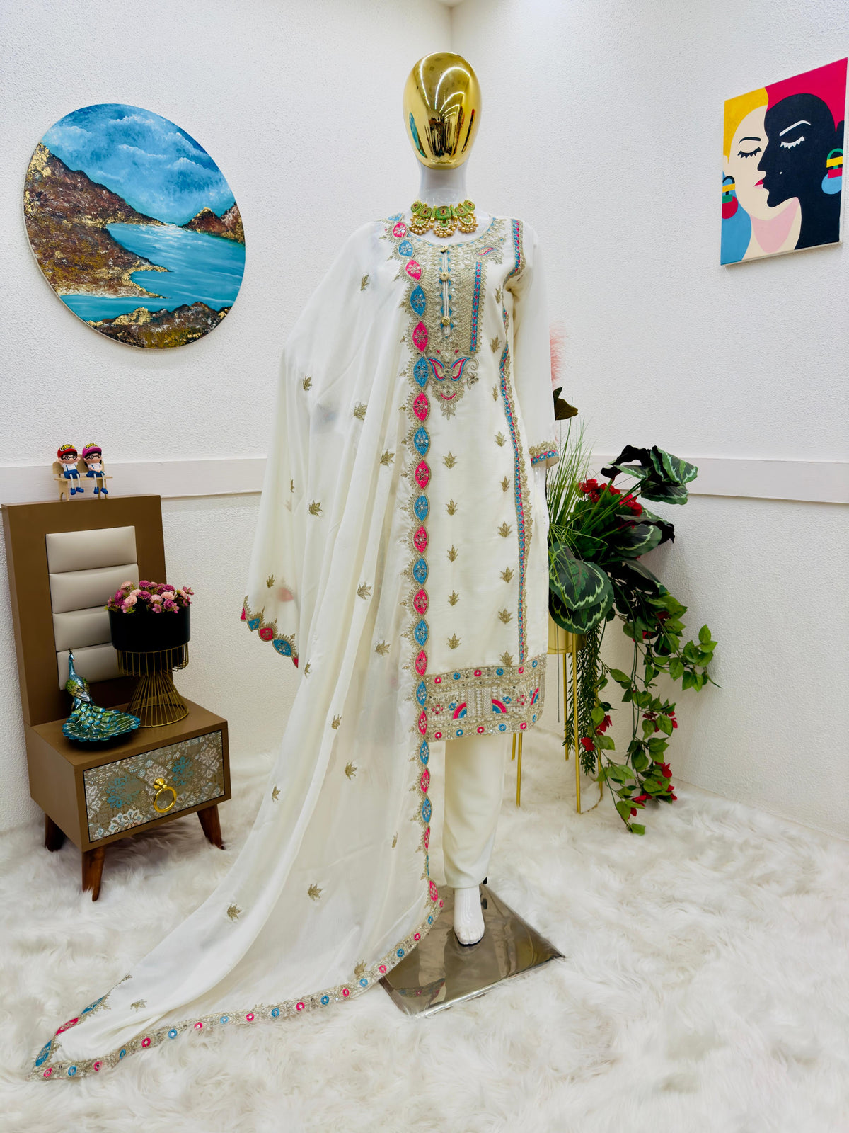 Captivating Sequence Embroidery Work White Color Anarkali suit