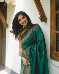 Embellished Soft Silk Green Color Saree