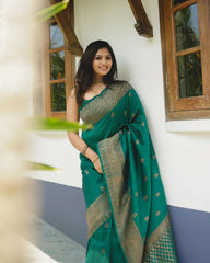 Embellished Soft Silk Green Color Saree