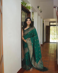 Embellished Soft Silk Green Color Saree