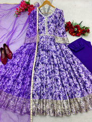 Flattering Sequence Embroidery Work Purple Color Gown