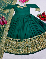 Captivating Sequence Embroidery Work Green Color Gown