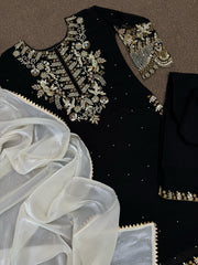 Embellished Embroidery Sequence Work Black Color Suit