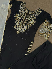 Embellished Embroidery Sequence Work Black Color Suit