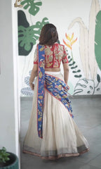 Flattering Kalamkari Print White Color Lehenga Choli