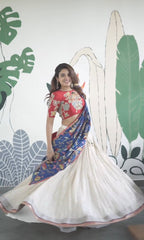 Flattering Kalamkari Print White Color Lehenga Choli