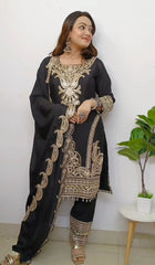 Outstanding Embroidery Work Black Color Anarkali Suit