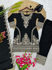 Outstanding Embroidery Work Black Color Anarkali Suit