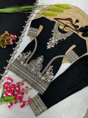 Outstanding Embroidery Work Black Color Anarkali Suit