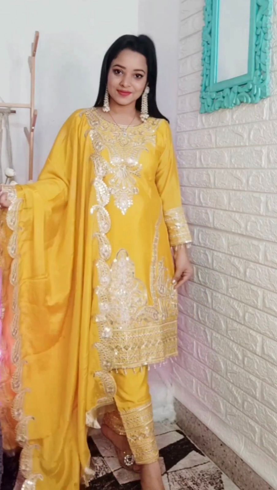 Outstanding Embroidery Work Yellow Color Anarkali Suit