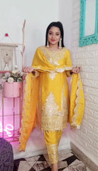 Outstanding Embroidery Work Yellow Color Anarkali Suit