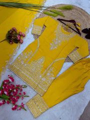 Outstanding Embroidery Work Yellow Color Anarkali Suit