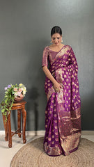 Party Wear Purple Color Ready To Wear Saree