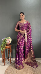 Party Wear Purple Color Ready To Wear Saree