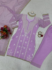 Graceful Thread Work Onion Color Suit