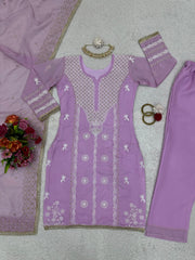 Graceful Thread Work Onion Color Suit