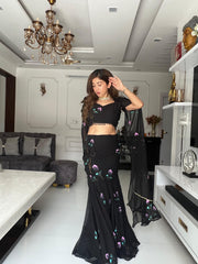 Fashionable Georgette Black Color Lehenga Choli