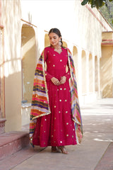 Mesmerizing Sequins Embroidery Red Color Gown