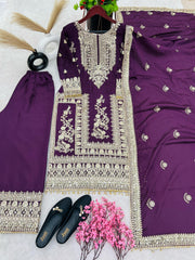 Mesmerizing Embroidery Work Wine Color Anarkali Suit