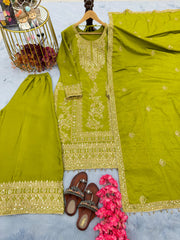 Captivating Sequence Work Green Color Palazzo Suit