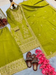 Captivating Sequence Work Green Color Palazzo Suit