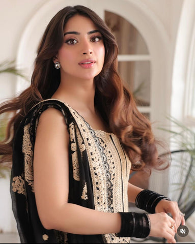 Charming Embroidery Work Black Color Sharara Suit