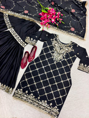 Beautiful Embroidery Work Black Color Sharara Suit