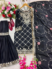 Beautiful Embroidery Work Black Color Sharara Suit