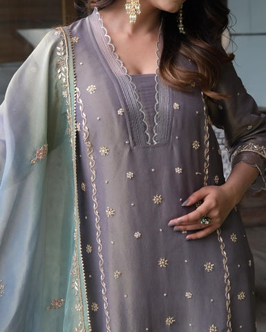 Delightful Sequence Work Grey Color Anrakali Suit