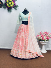 Outstanding Embroidery Work Pink Color Lehenga Choli