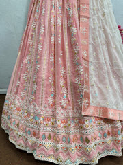 Outstanding Embroidery Work Pink Color Lehenga Choli