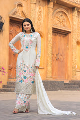 Glimmering Embroidery Sequence Work White Color Anarkali Suit