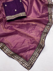 Demanding Embroidery Work Wine Color Saree