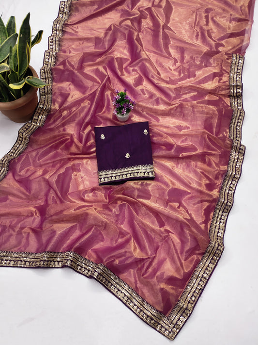 Demanding Embroidery Work Maroon Color Saree