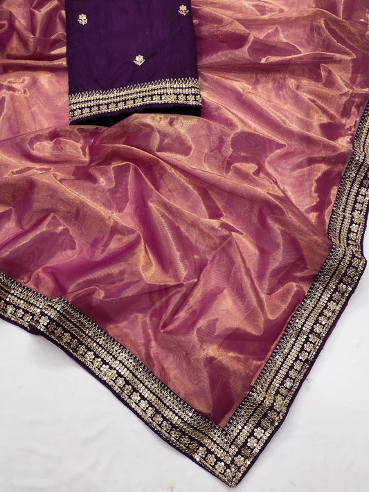 Demanding Embroidery Work Maroon Color Saree