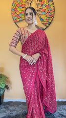 Mesmerizing Sequins Work Pink Color Saree