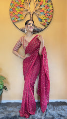 Mesmerizing Sequins Work Pink Color Saree