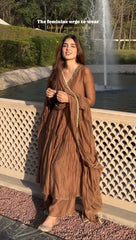 Gorgeous Embroidery Work Brown Color Gown